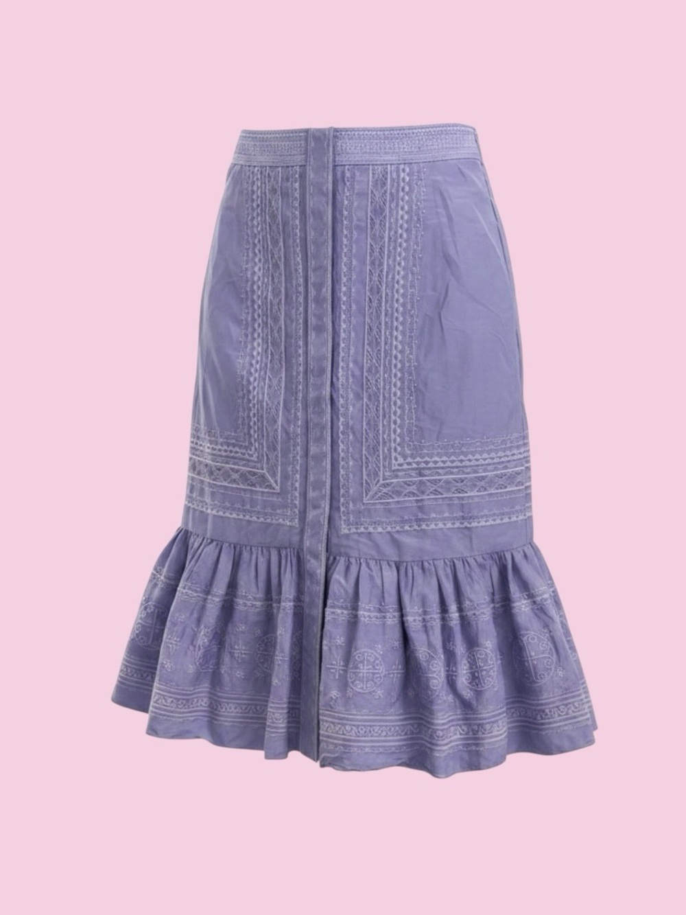 Kobi Halperin Lavender Embroidered Ruffle Hem Skirt